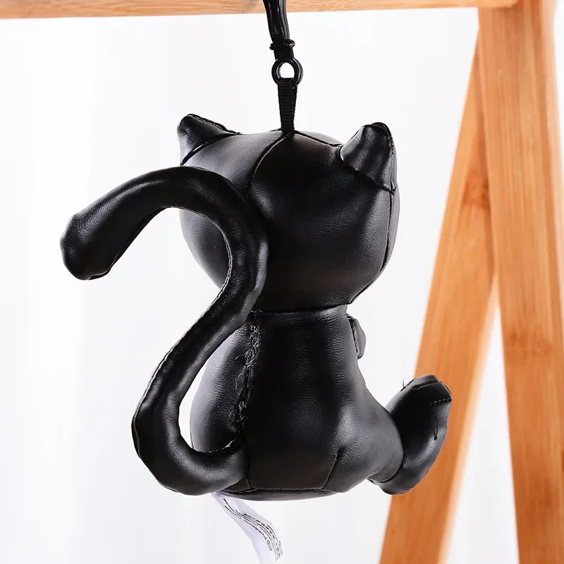 Black Leather Mew Plush Keychain